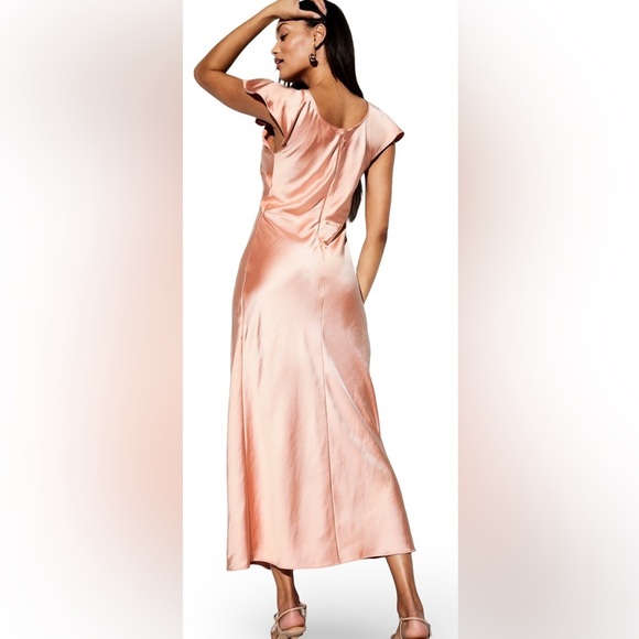 NWTS💓THE OCCASION XL💓ELITE LINE PINK BLUSH SATIN FLUTTER SLEEVE FITTED MIDI MAXI - Picture 7 of 16